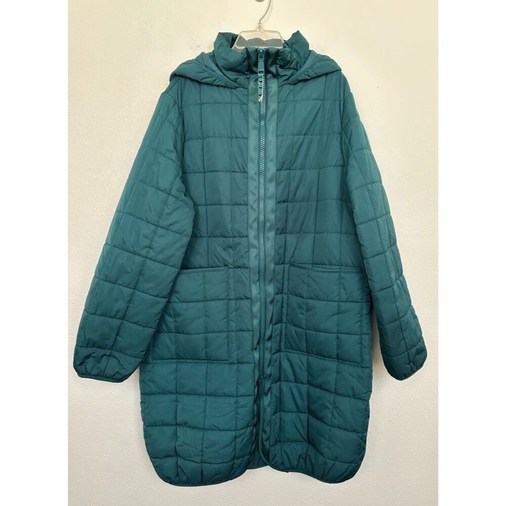 Rebecca Minkoff Quilted Long Line Hooded Jacket Deep Sea Blue Women's Medium